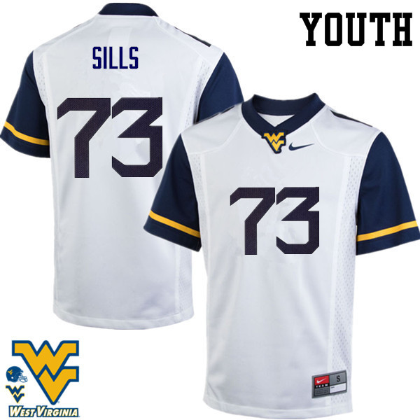 Youth #73 Josh Sills West Virginia Mountaineers College Football Jerseys-White - Click Image to Close